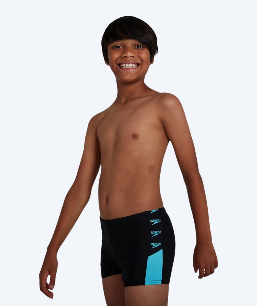 Speedo aquashorts for boys - Boom Logo Splice - Black/adriatic