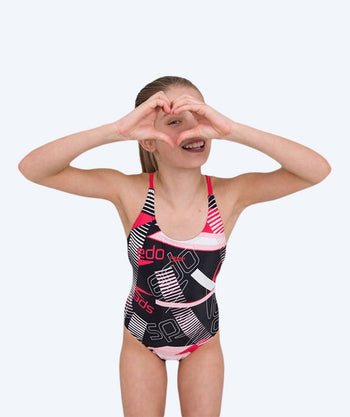 Speedo swimsuit for girls - Junglespeak Allover Tieback - Black/red/pink