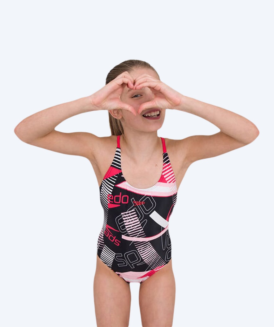 Speedo swimsuit for girls - Junglespeak Allover Tieback - Black/Red/Light Pink