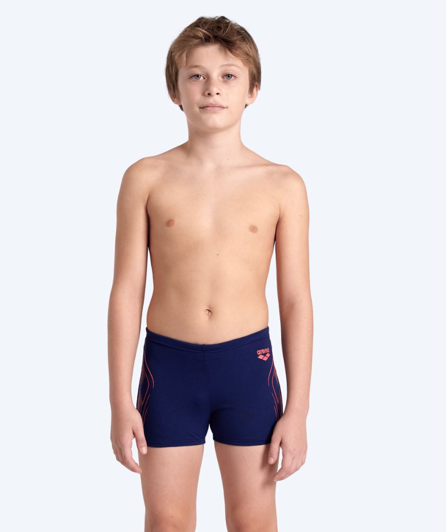 Arena square swim trunks for boys - Reflecting - Dark blue/orange