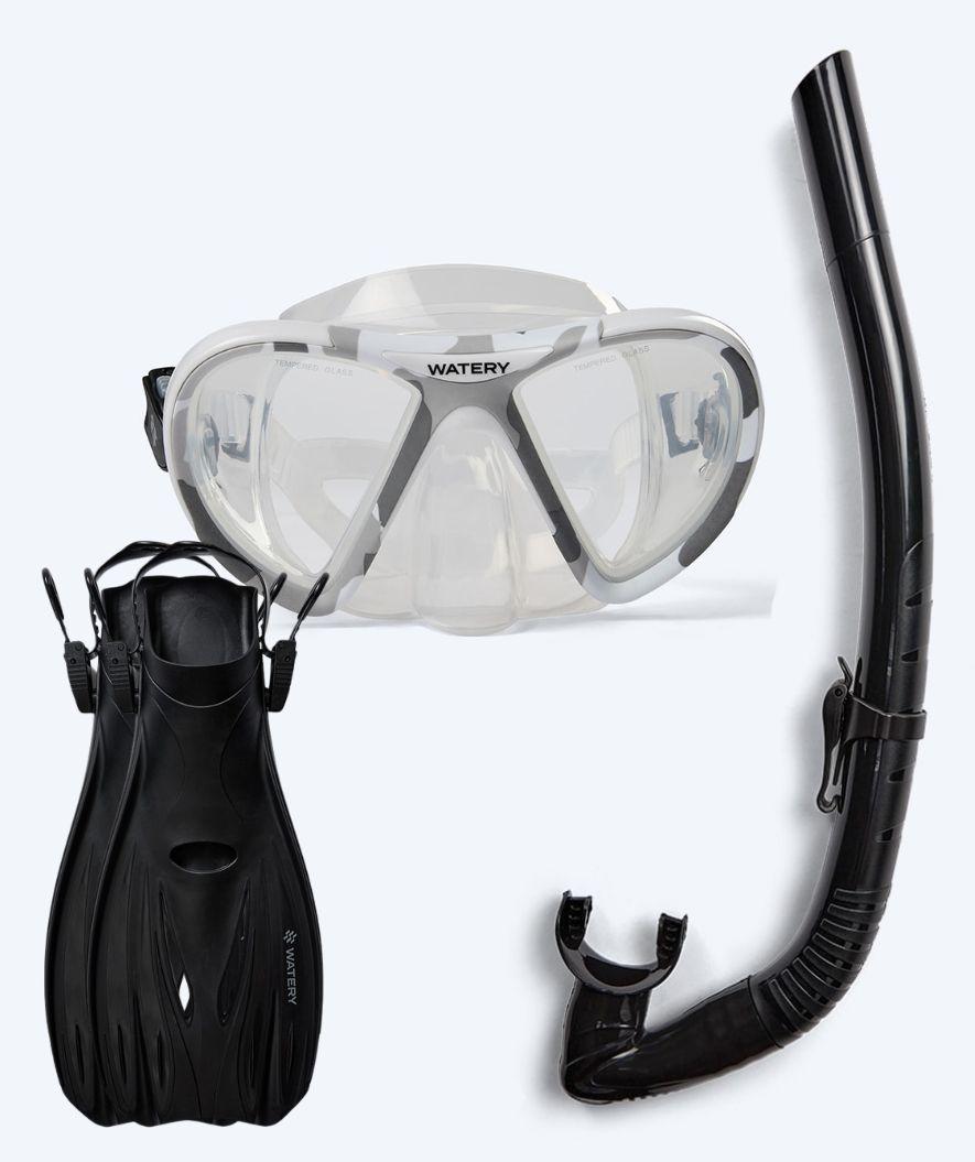 Watery snorkel set for adults (from 15 years) - Rudder Camo/Itzel/Delmere - Clear/black