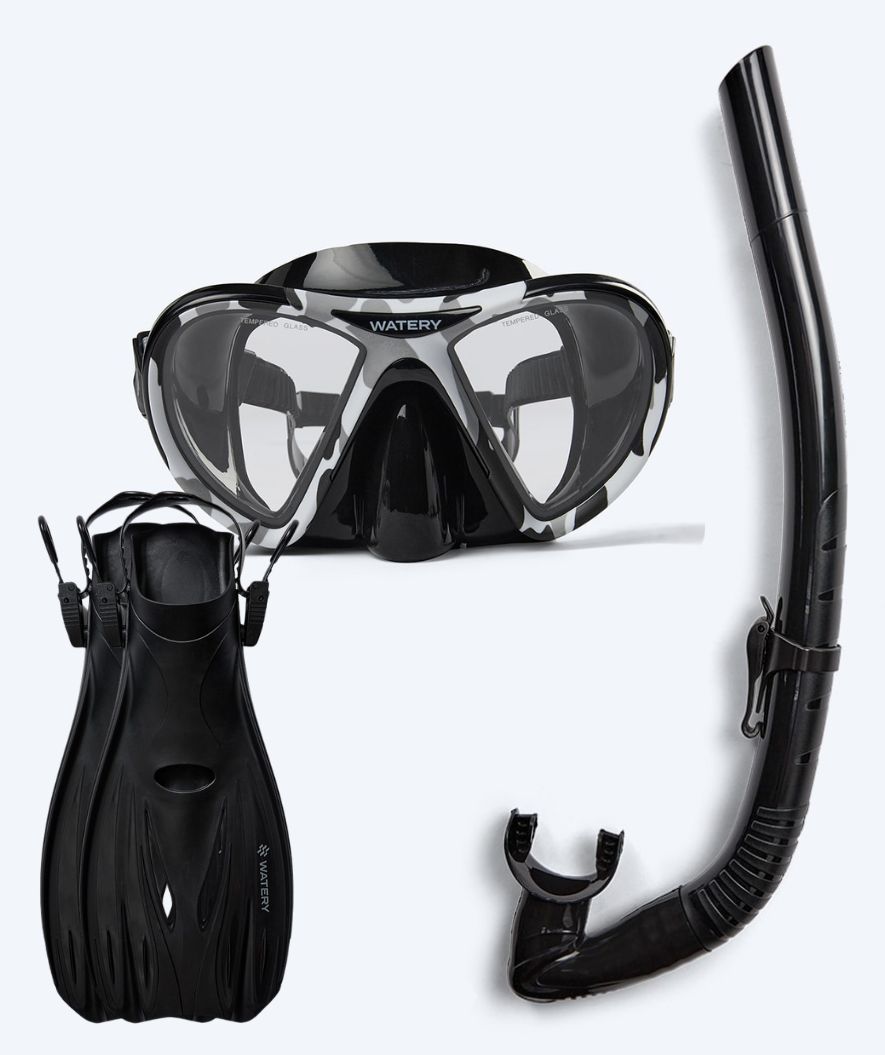 Watery snorkel set for adults (from 15 years) - Rudder Camo/Itzel/Delmere - Black