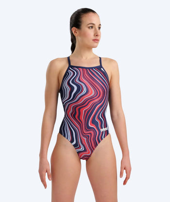 Arena swimsuit for women - Lightdrop Back Marbled - Dark blue/Red