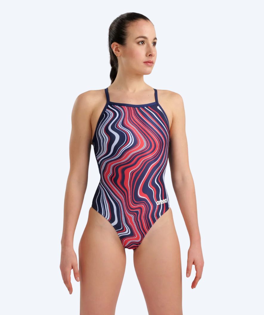 Arena swimsuit for women - Lightdrop Back Marbled - Dark blue/Red