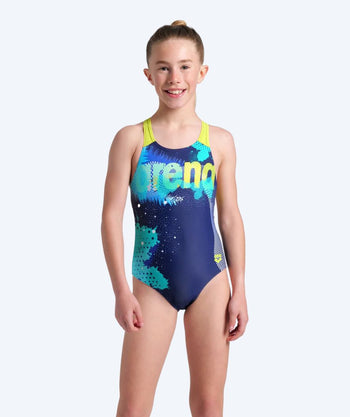Arena swimsuit for girls - Light Tricks - Dark blue/yellow