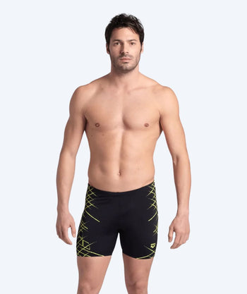 Arena long swim trunks for men - Straight Line - Black/Yellow