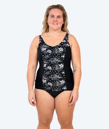 Watery swimsuit plus size for women with flowers - Vale - Black/white