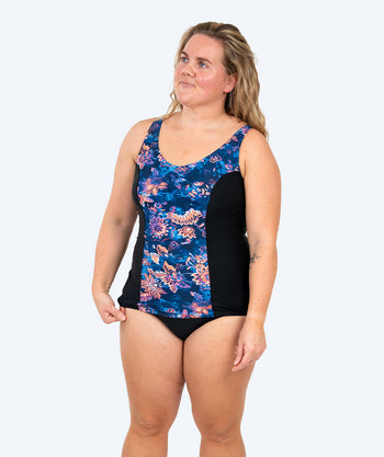 Watery swimsuit plus size for women with flowers - Vale - Black/purple