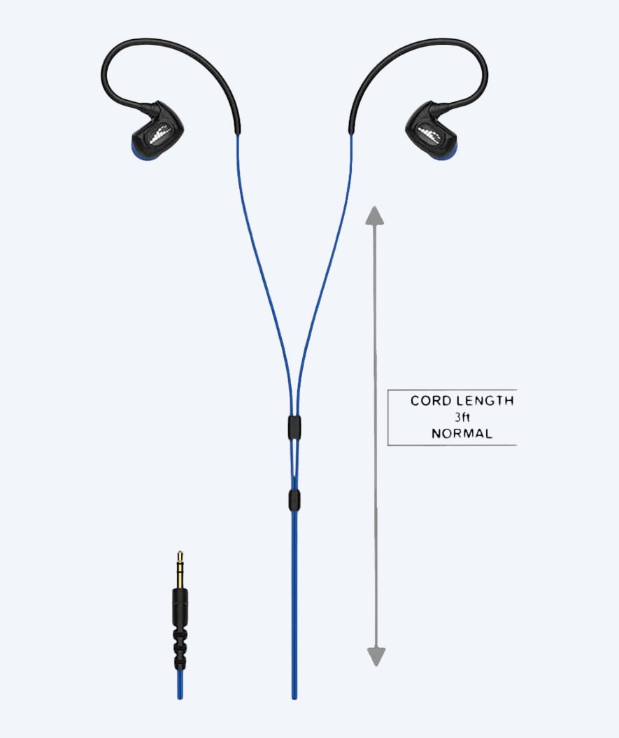 H2OAudio waterproof earphones - Surge SX10 Long Cord - Blue