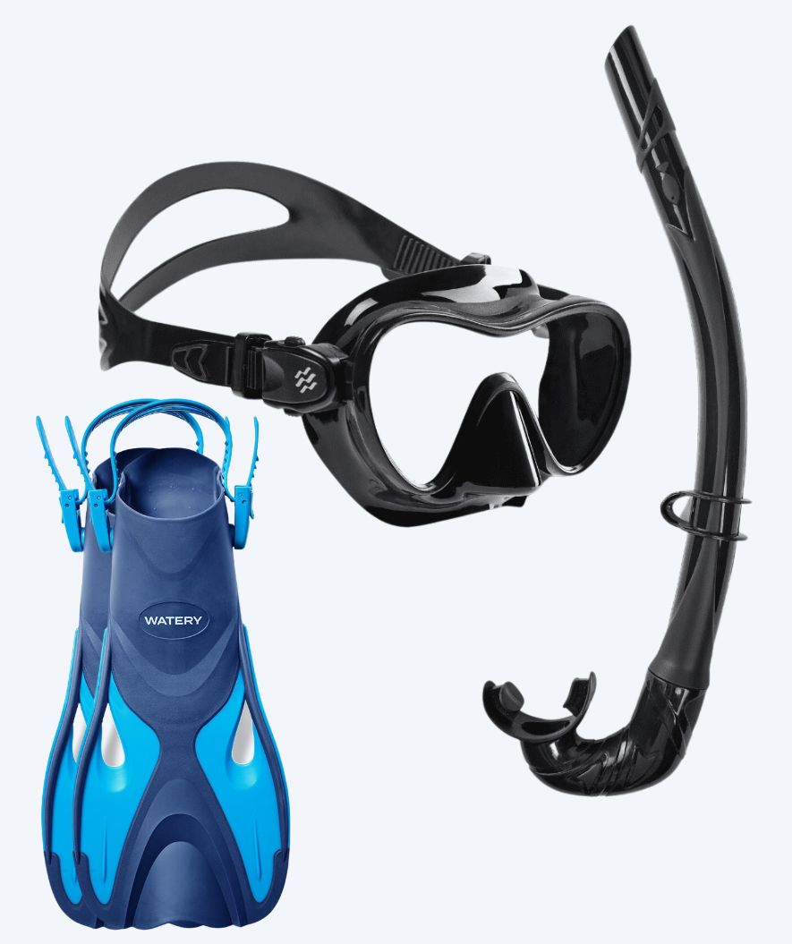 Watery snorkel set for kids - Fisher/Cliff - blue/black