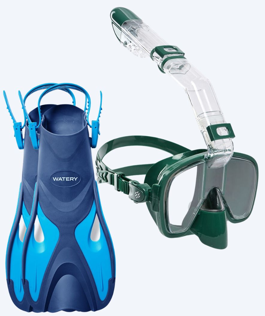 Watery snorkel set for kids - Fisher/Pearl - Blue/dark green