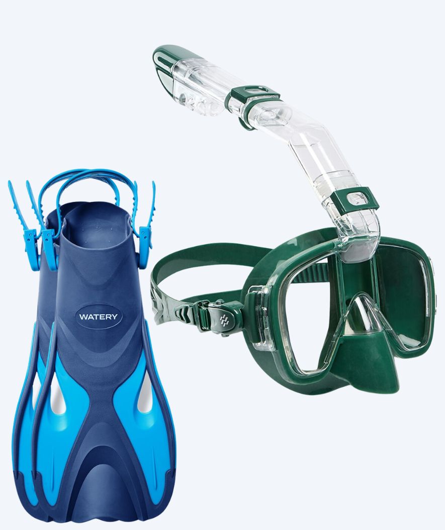 Watery snorkel set for adults - Fisher/Pearl - Blue/dark green