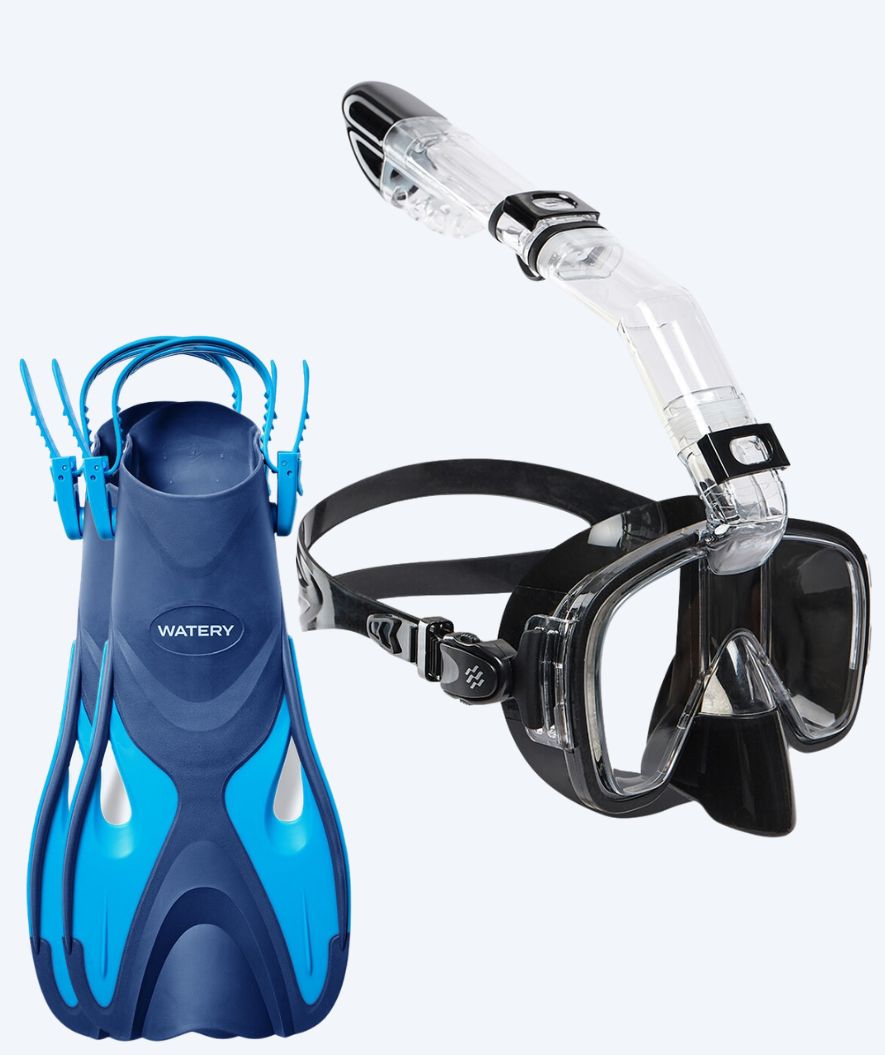 Watery snorkel set for adults - Fisher/Pearl - Blue/black