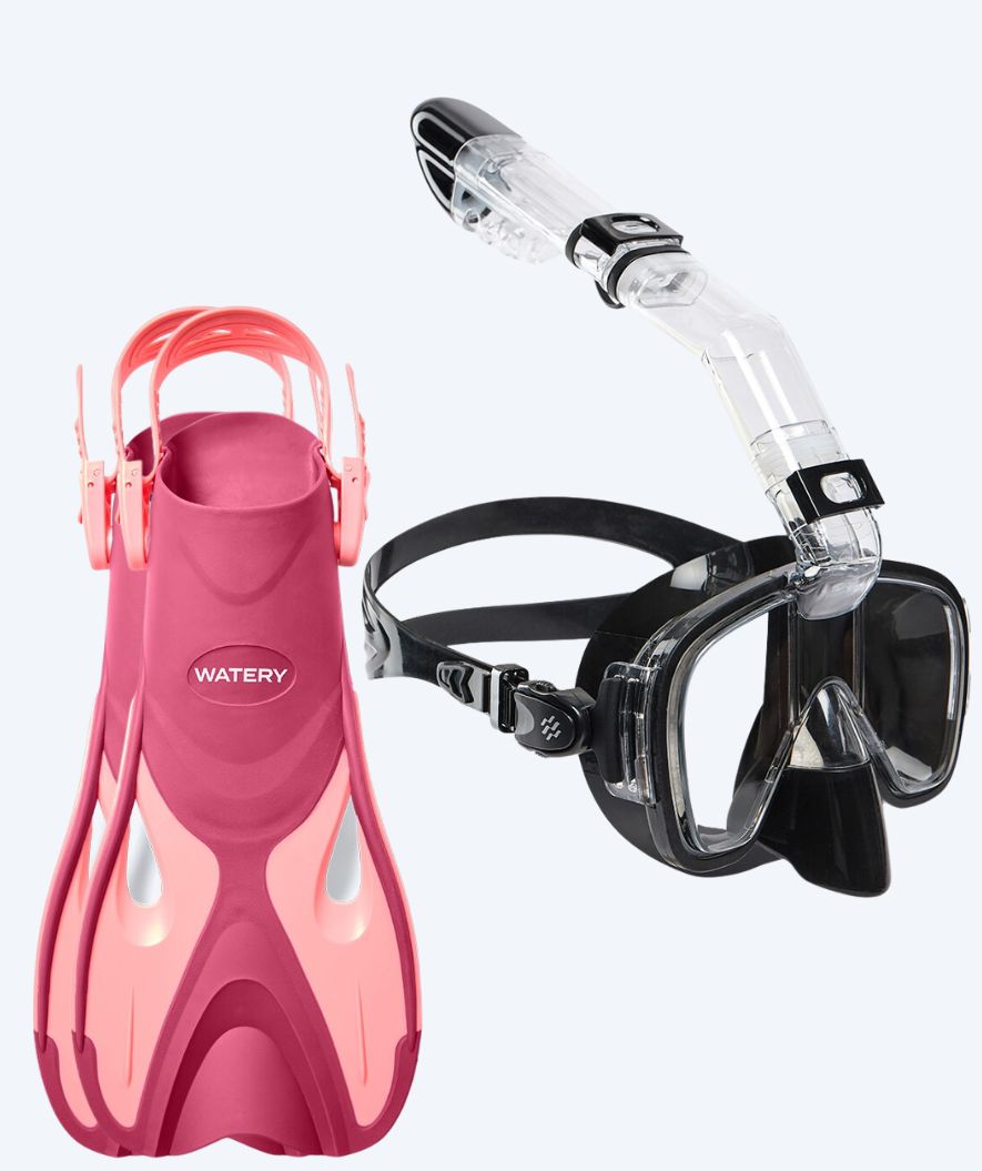 Watery snorkel set for adults - Fisher/Pearl - Pink/black