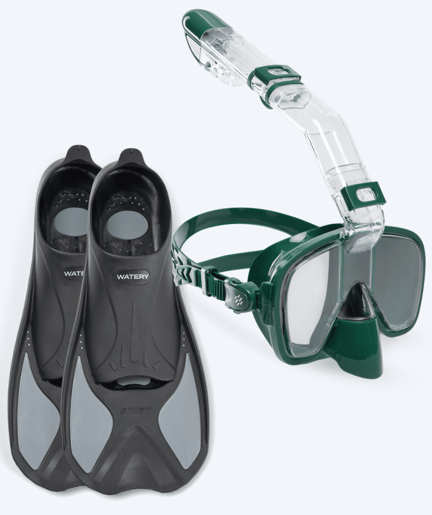 Watery snorkel set for kids - Pike/Pearl - Dark green