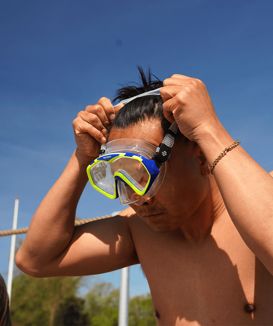 Watery Combo snorkel set for adults (from 15 years) - Leach Pro - Blue/yellow