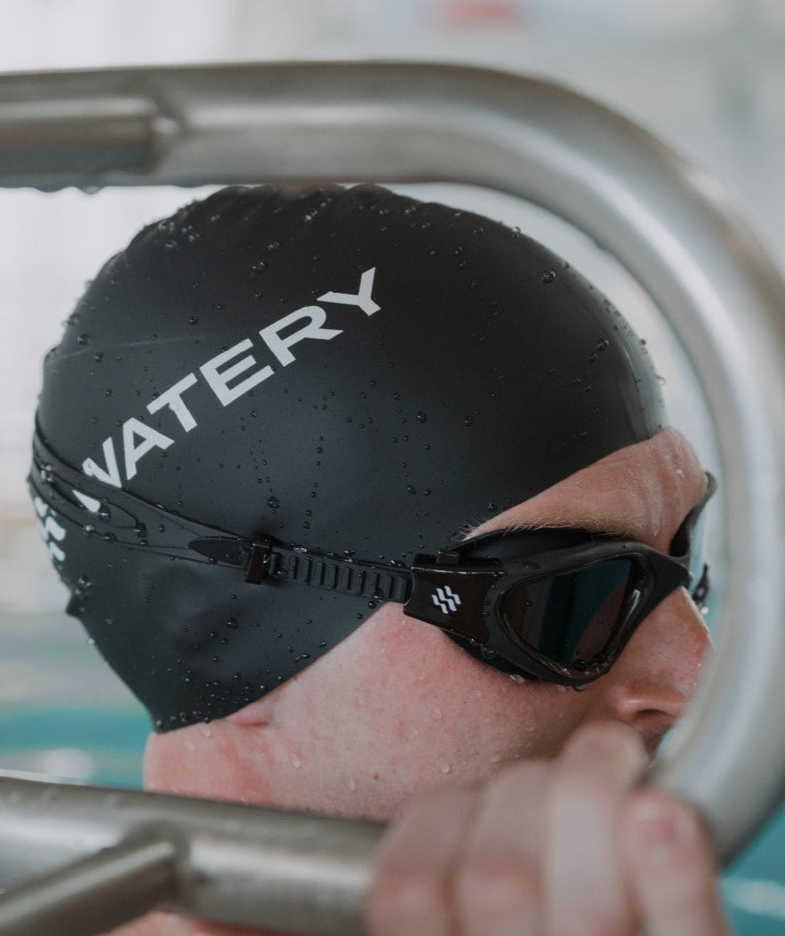 Watery exercise swim goggles - Raven Mirror - Black/white/silver