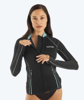 SEAC zip-up wetsuit top for women - Lover - Black/turquoise