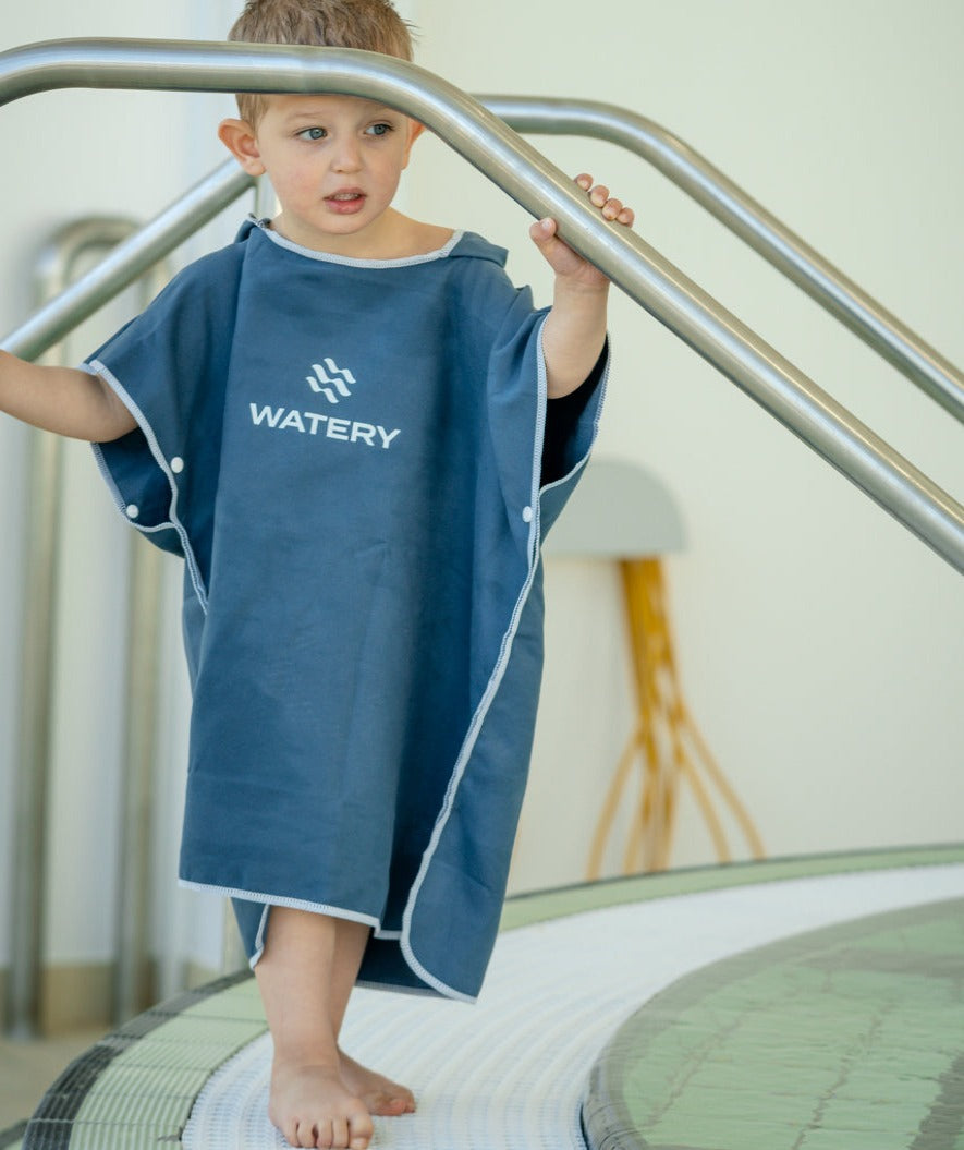 Watery bathing poncho for kids - Microfiber - Dark blue