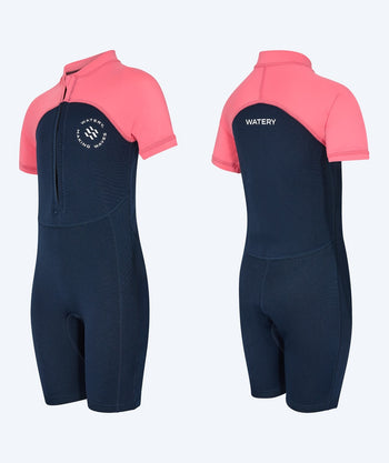 Watery UV wetsuit for kids - Calypso Shorty - Coral/dark blue