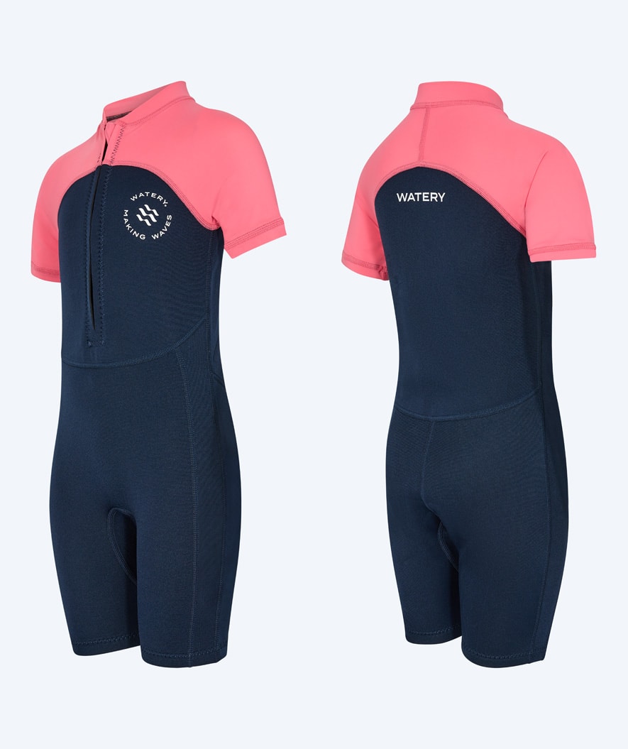 Watery UV wetsuit for kids - Calypso Shorty - Coral/dark blue