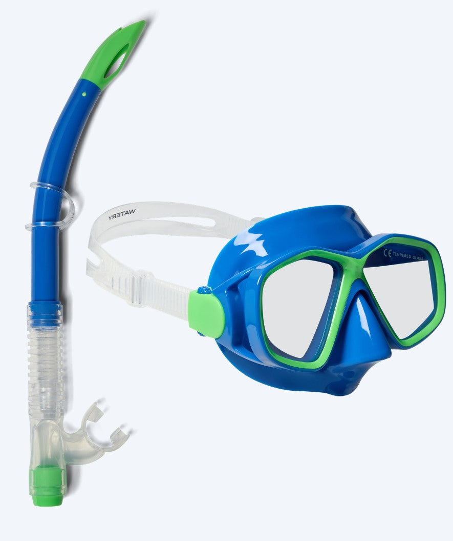 Watery Combo snorkel set for kids (4-10) - Tropical - Blue/Green