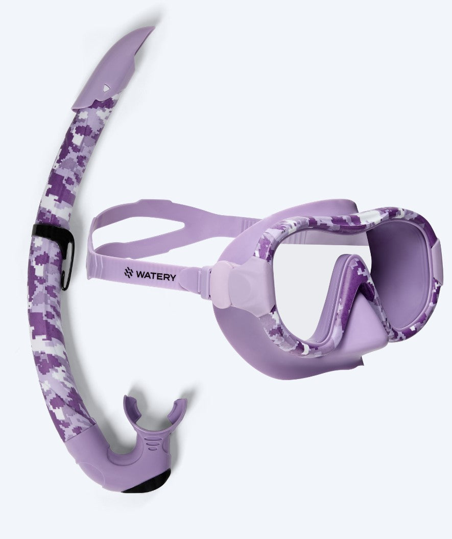 Watery Combo snorkel set for adults - Rudder Camo - Purple