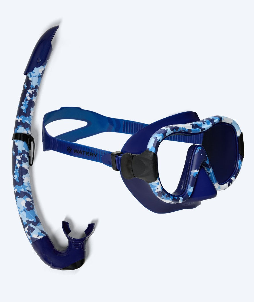 Watery Combo snorkel set for adults - Rudder Camo - Dark blue