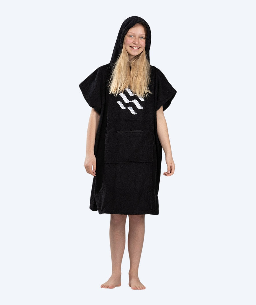 Watery bathing poncho for junior (6-15) - Cotton - Black