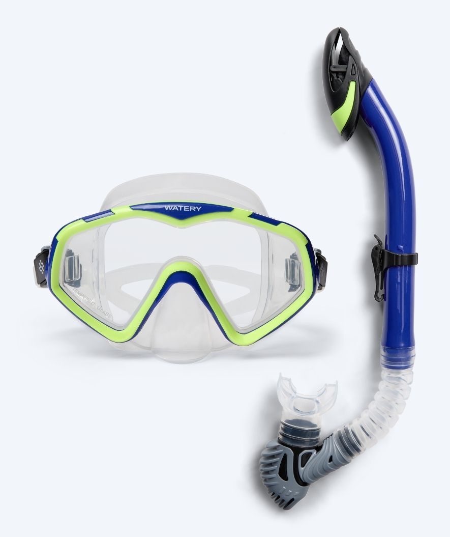 Watery Combo snorkel set for adults (+15) - Leach Pro - Blue/Yellow