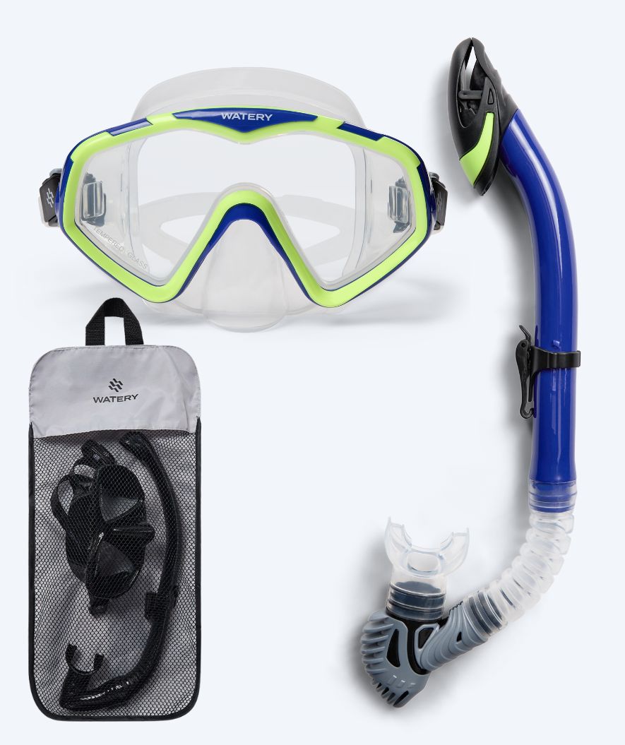 Watery Combo snorkel set for adults (+15) - Leach Pro - Blue/Yellow