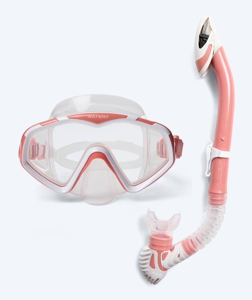 Watery Combo snorkel set for adults (from 15 years) - Leach Pro - White/Pink