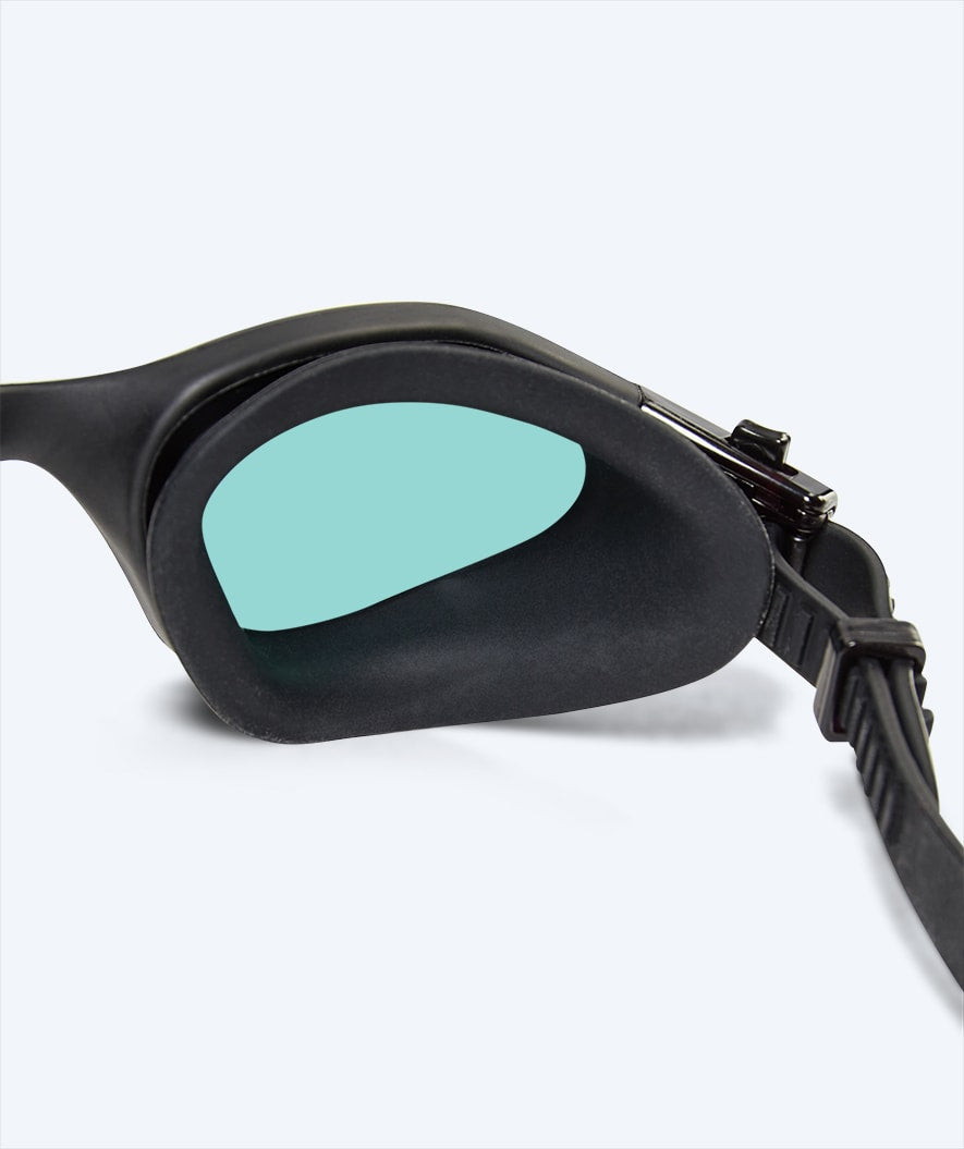 Watery nearsighted swimming goggles with prescription for adults - (-2.0) – (-6.0) - Raven Active - Black (Smoke lens)