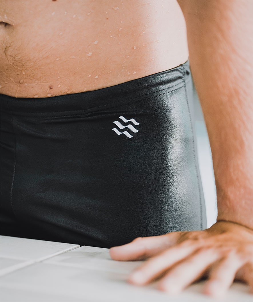 Watery long swim trunks for men - Surfy Eco - Black