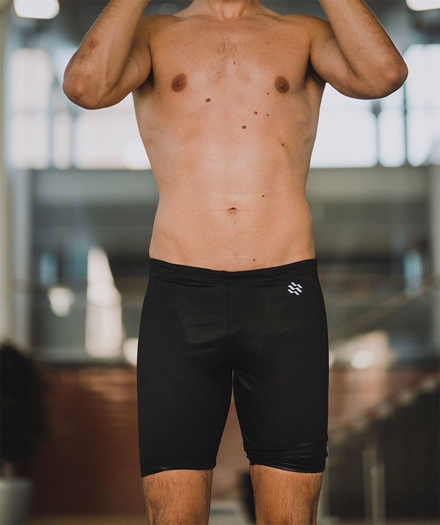 Watery long swim trunks for men - Surfy Eco - Black